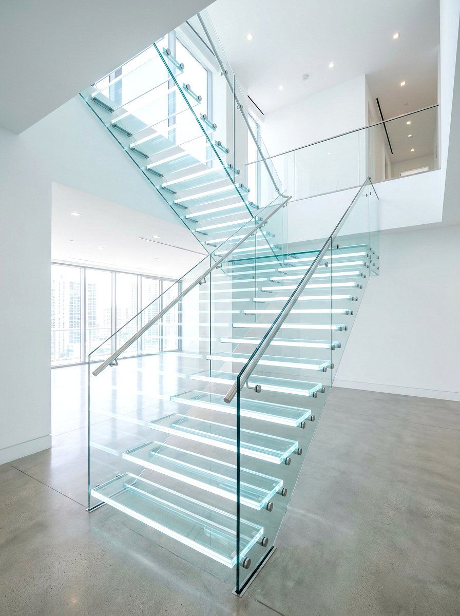 Floating Glass Staircase Edge Light - 30 stair lighting ideas