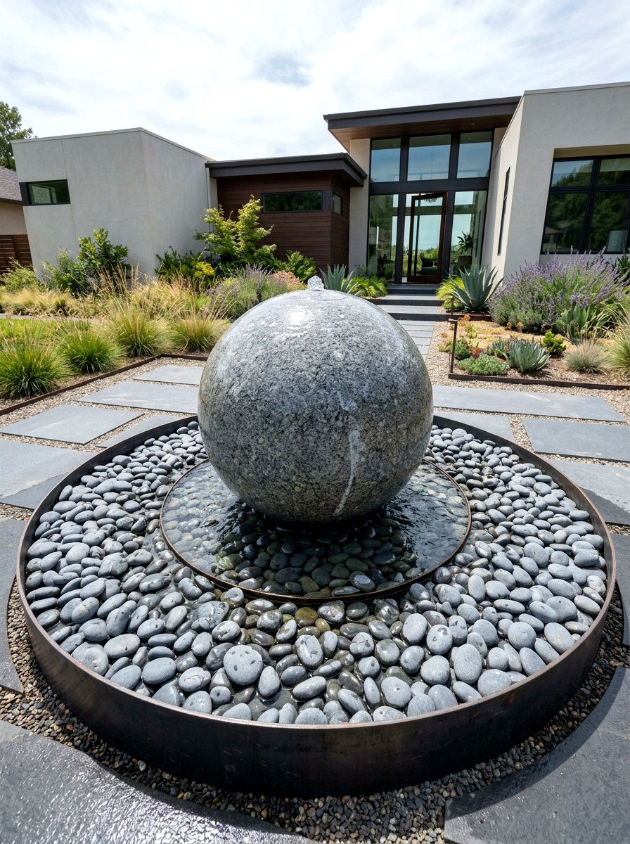 Floating Granite Sphere - 30 entry fountain landscaping ideas