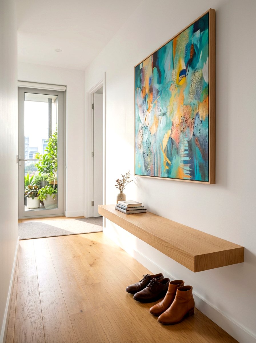 Floating Hallway Bench - 30 apartment entry bench ideas