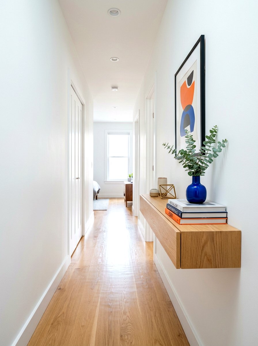Floating Hallway Shelf - 30 narrow hall styling ideas