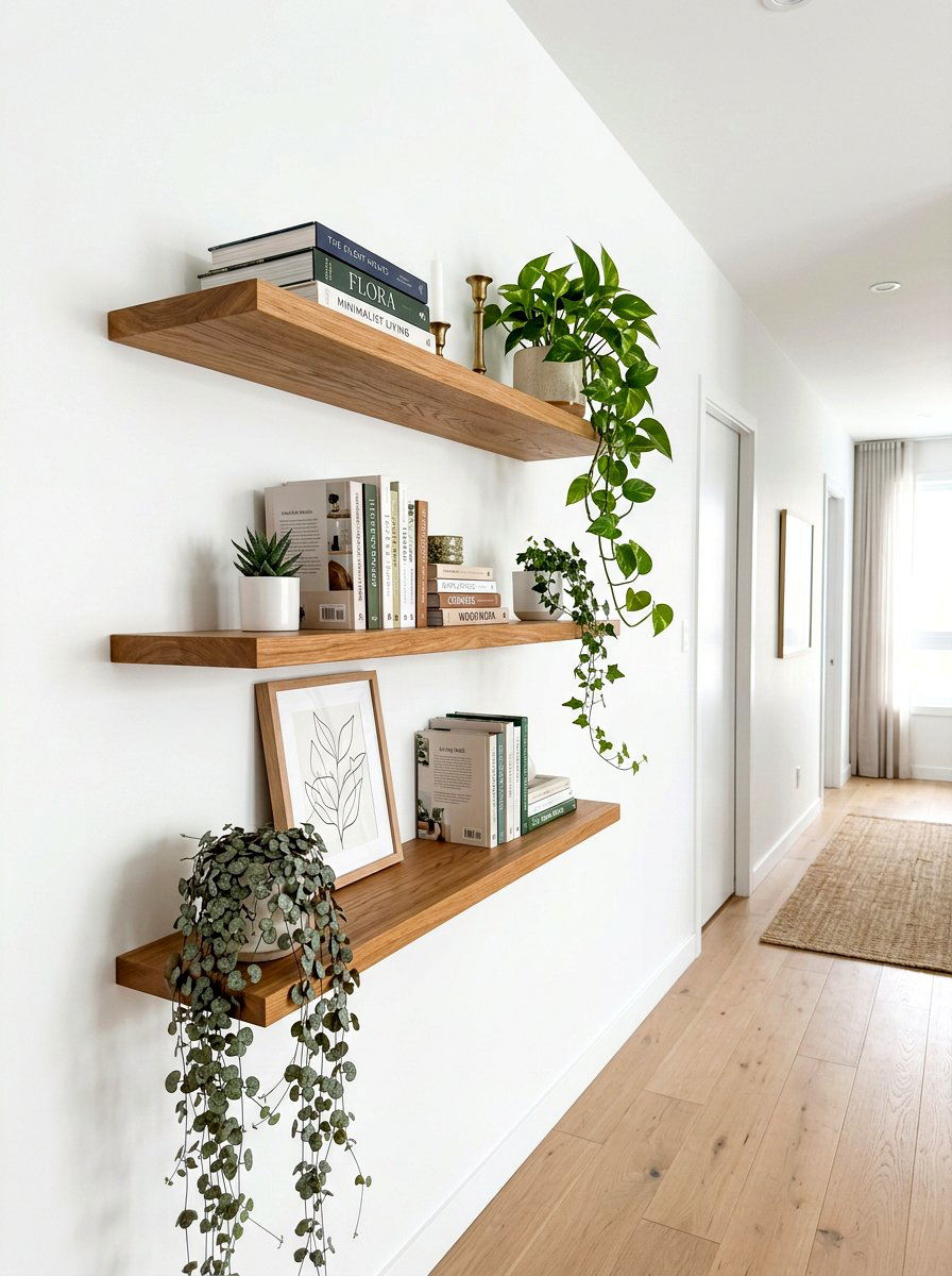Floating Hallway Shelves - 30 narrow hallway ideas