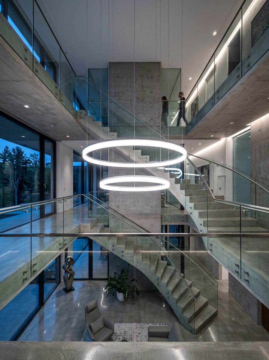 Floating Halo Ring Light - 30 stairway chandelier ideas
