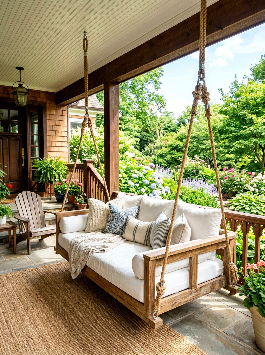 Floating Hanging Daybed Retreat - 30 luxury front porch styling ideas