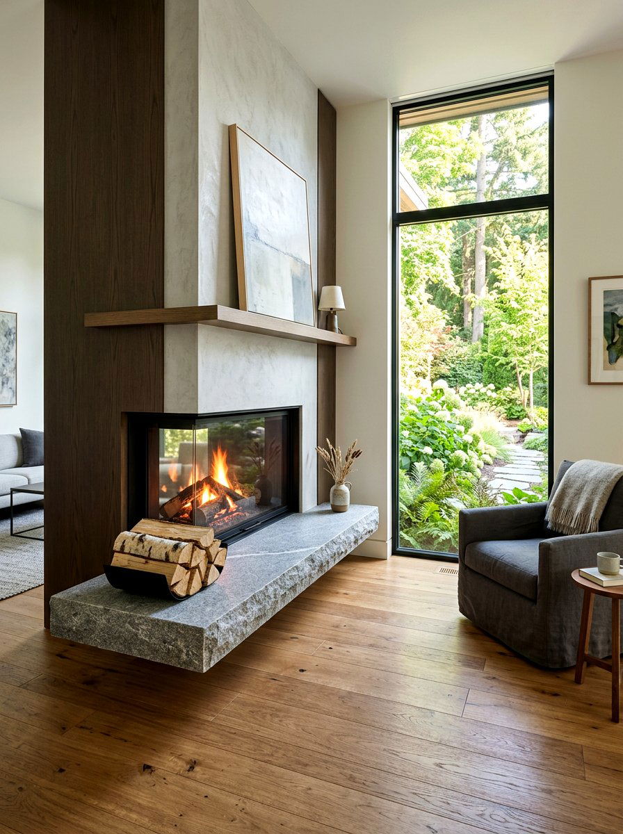 Floating Hearth Fireplace - 30 modern fireplace surround ideas
