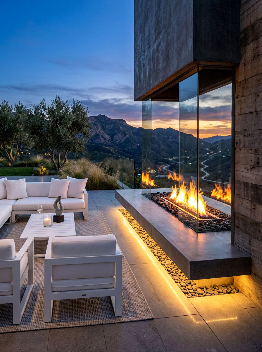 Floating Hearth Outdoor Fireplace - 30 modern outdoor fireplace ideas