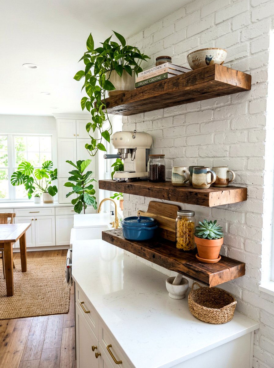 Floating Kitchen Shelves - 30 cabinet appliance storage ideas