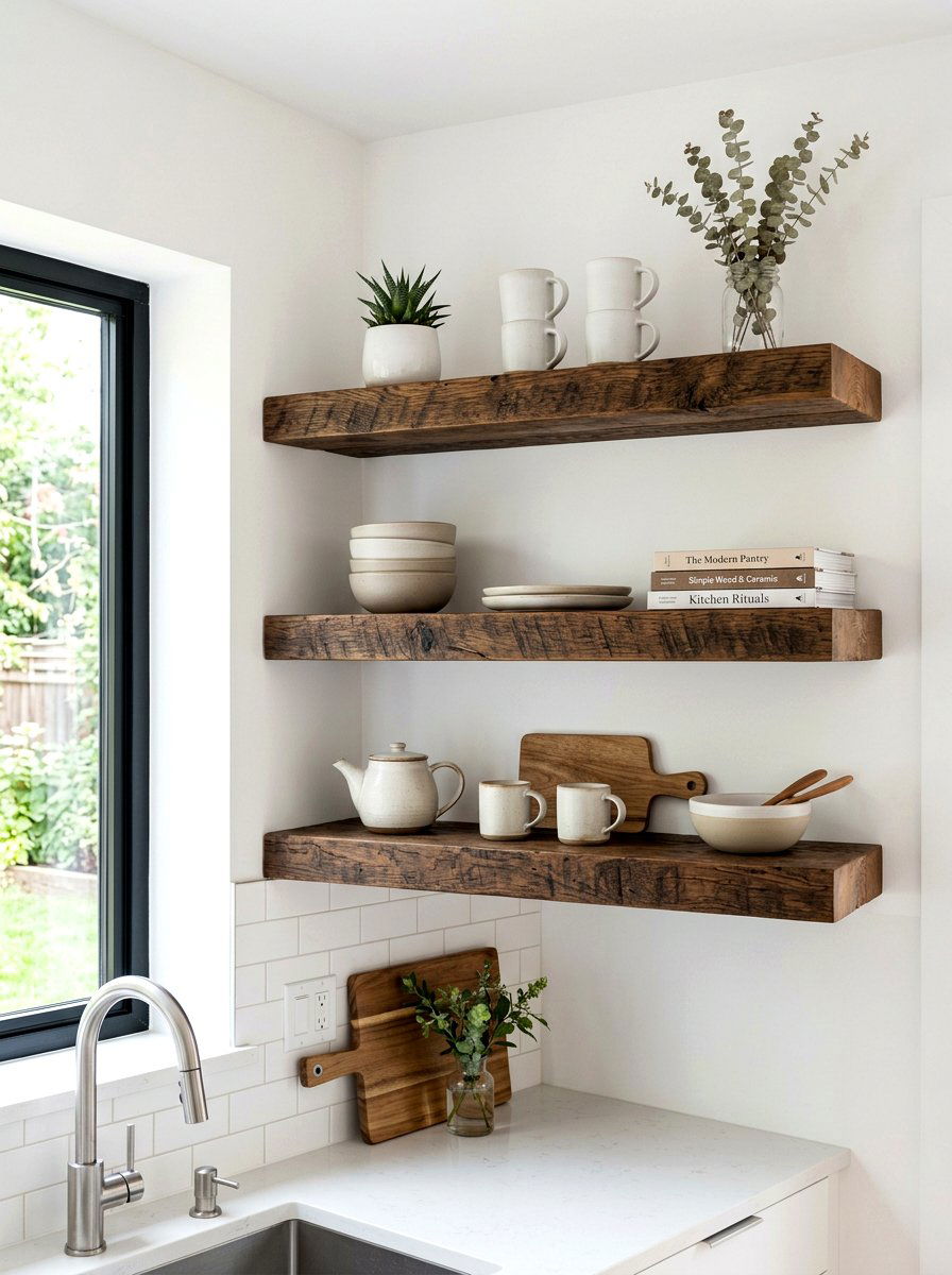 Floating Kitchen Shelves - 30 collected kitchen decor ideas