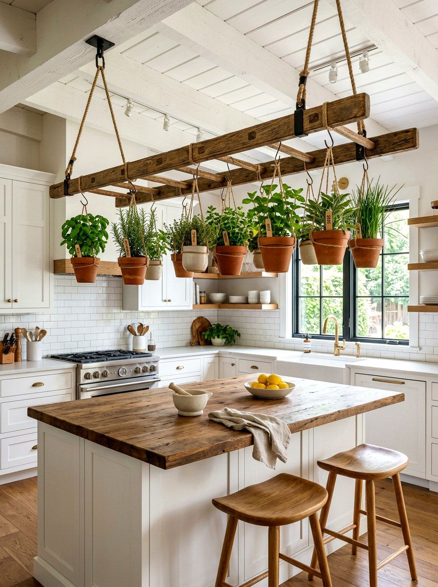 Floating Ladder Herb Garden Display - 30 hanging herb garden ideas