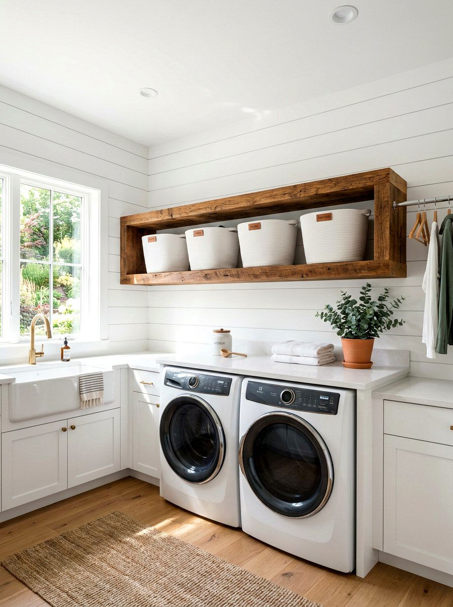 Floating Laundry Basket Shelf - 30 laundry basket storage ideas