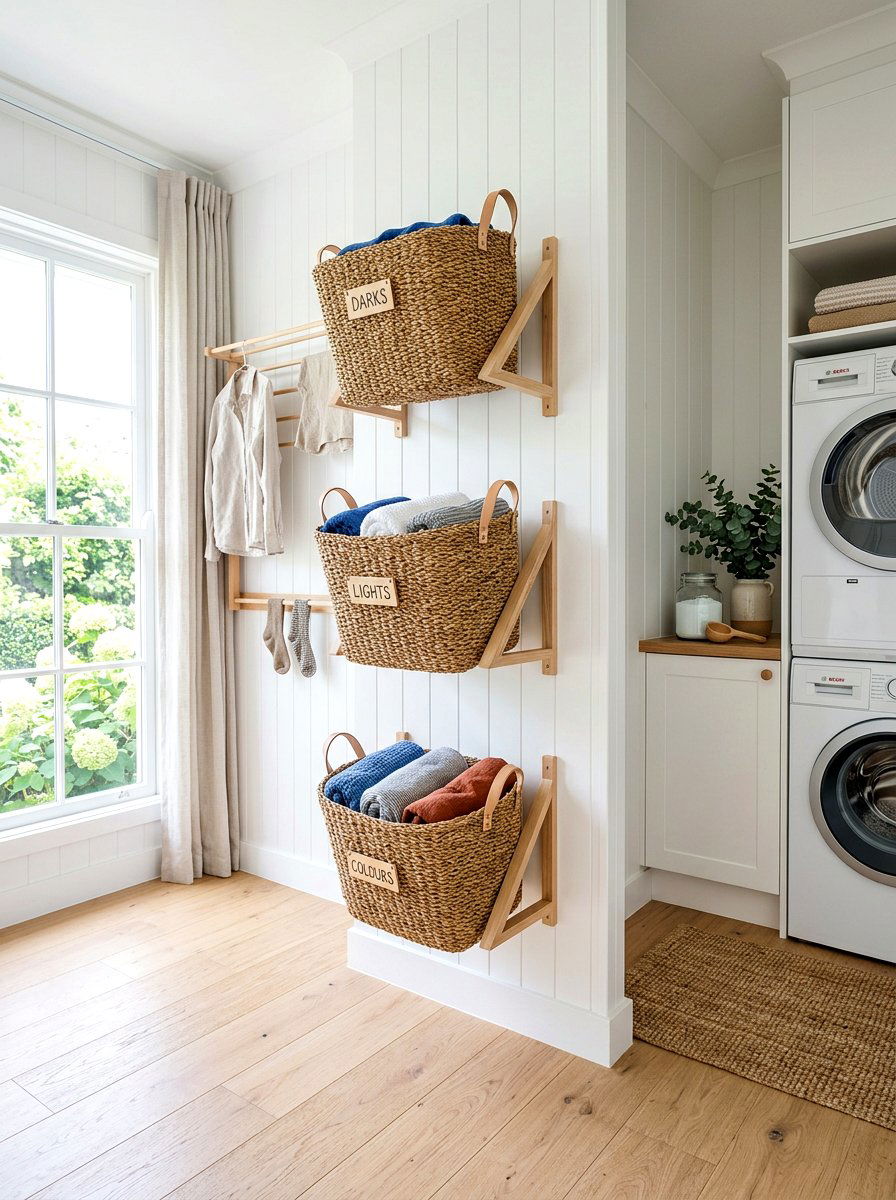 Floating Laundry Baskets - 30 laundry room storage ideas