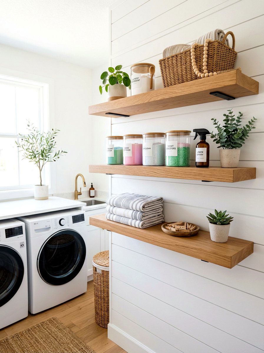 Floating Laundry Room Shelving - 30 laundry room cabinet ideas