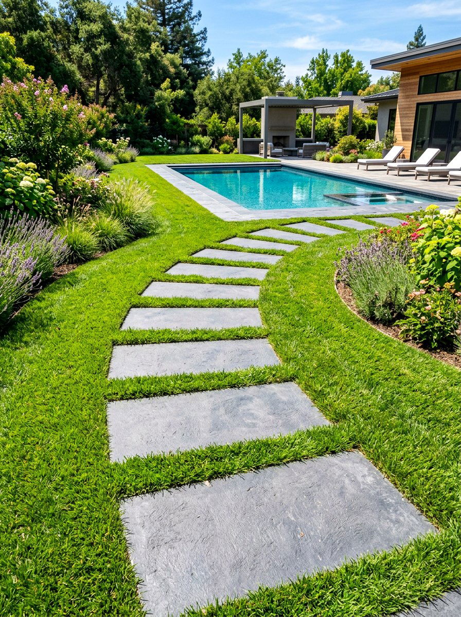 Floating Lawn Paver - 30 stepping stone backyard path ideas