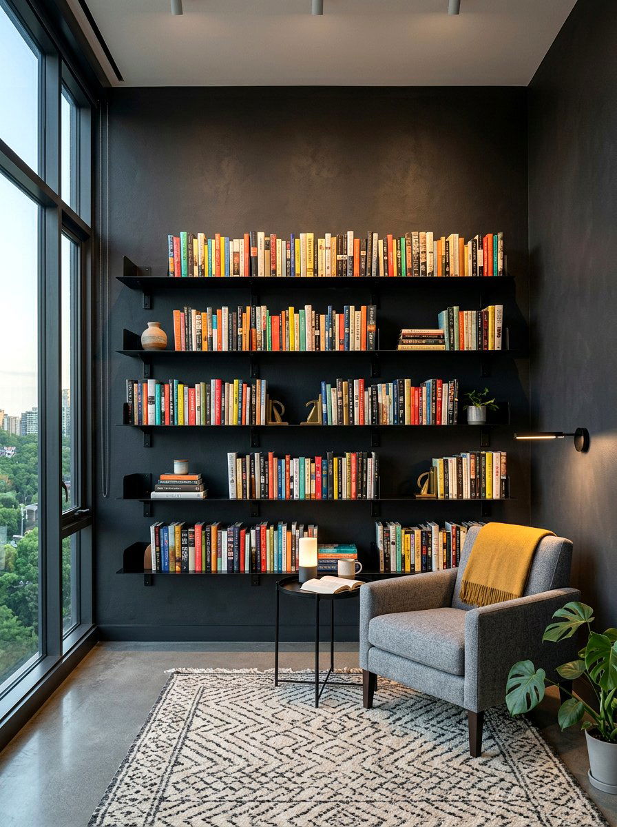 Floating Library Shelves - 30 moody reader nook ideas