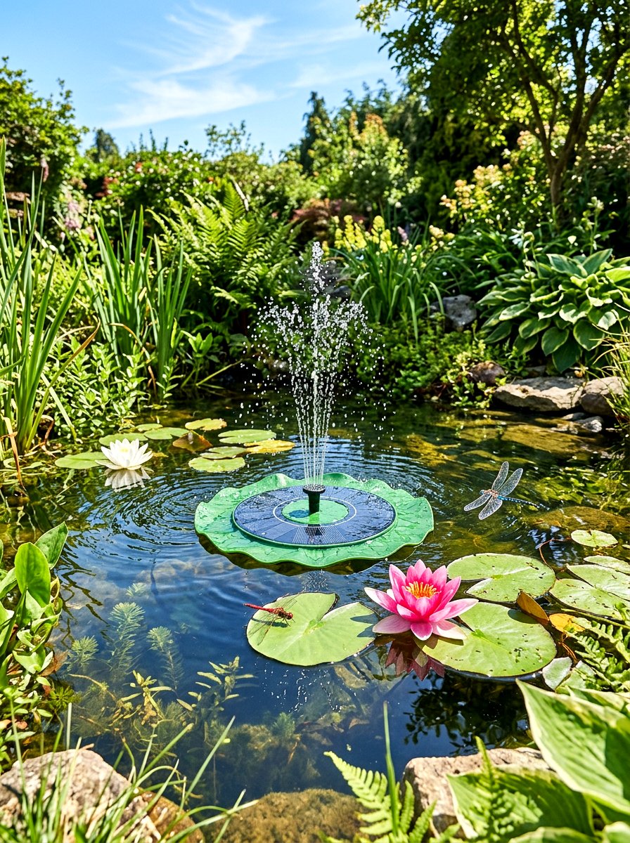 Floating Lily Pad Solar Fountain - 30 solar fountain ideas
