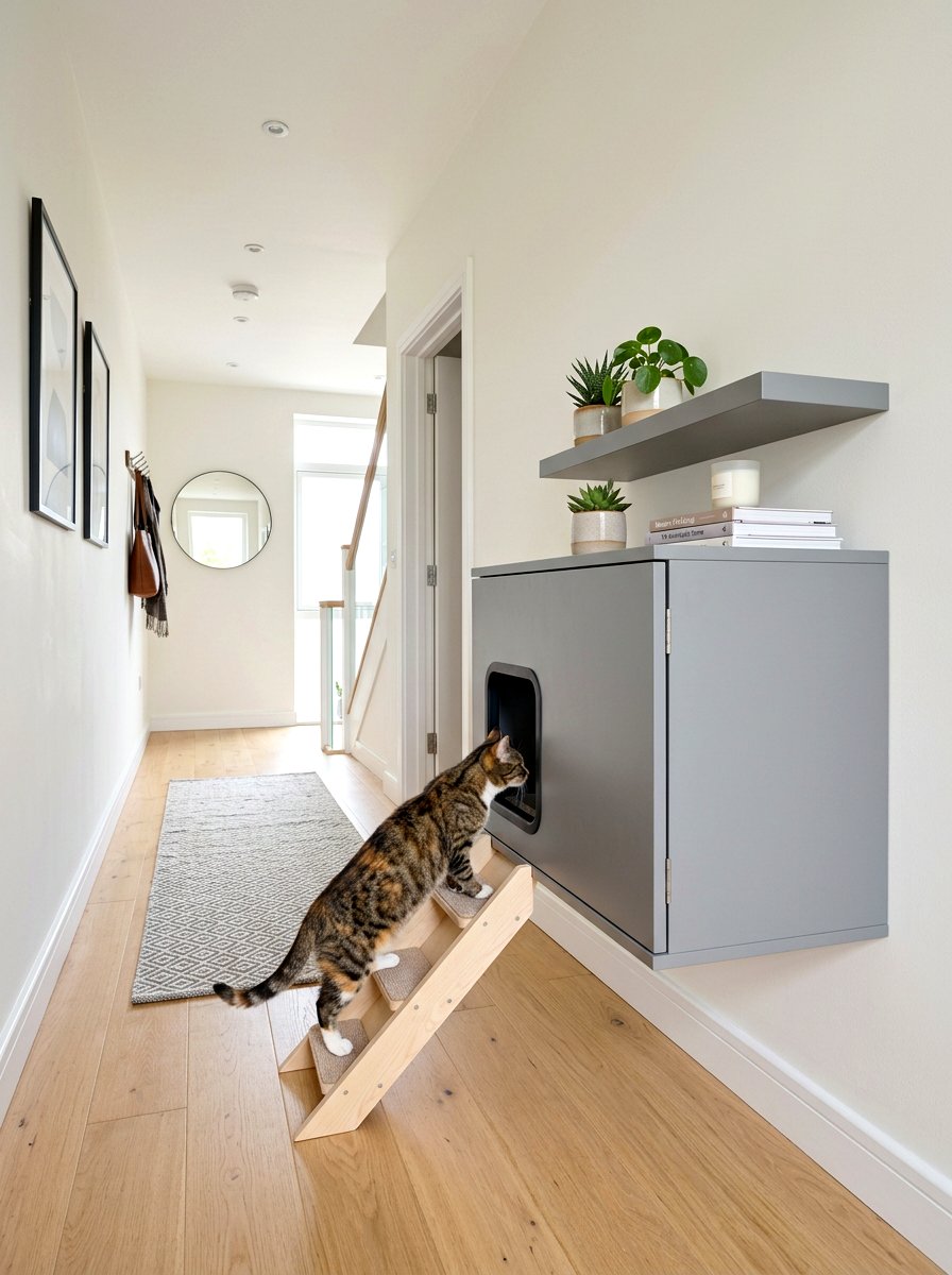 Floating Litter Box Shelf Enclosure - 30 hidden litter box furniture ideas