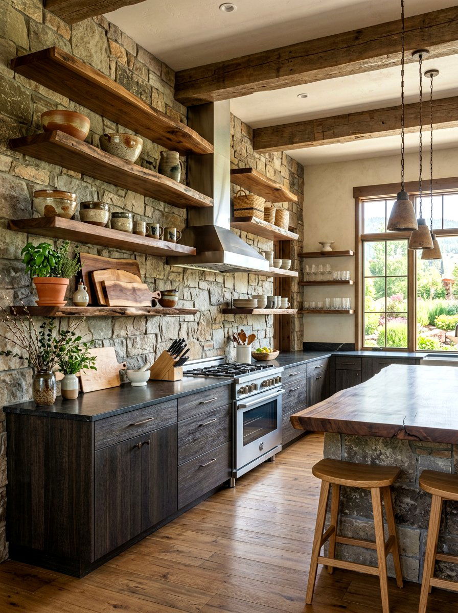 Floating Live Edge Shelves - 30 vintage kitchen shelf ideas