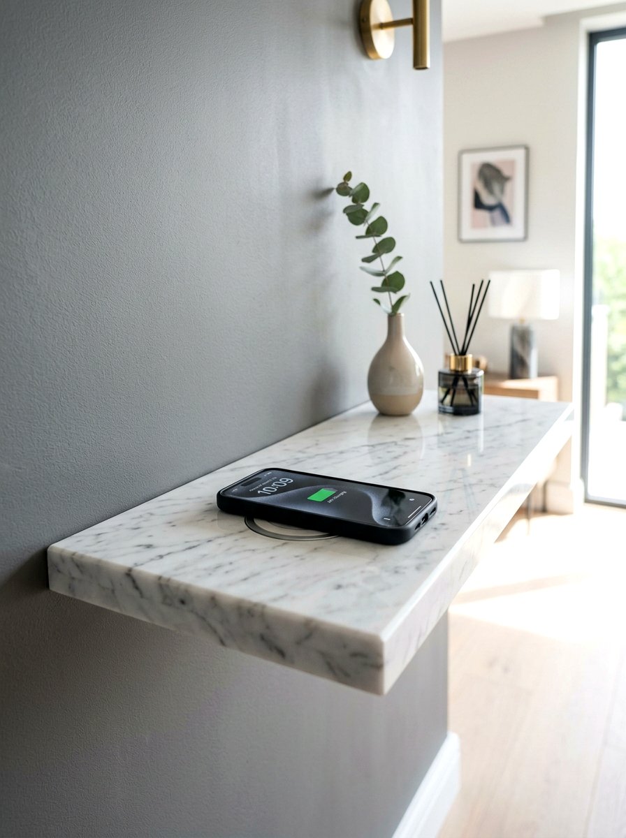 Floating Marble Ledge Phone Charger - 30 charging station entryway ideas