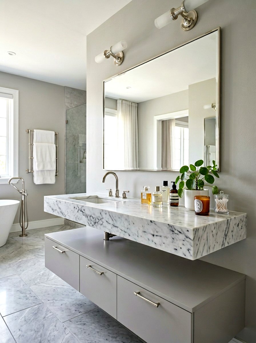 Floating Marble Shelf - 30 Parisian bathroom ideas