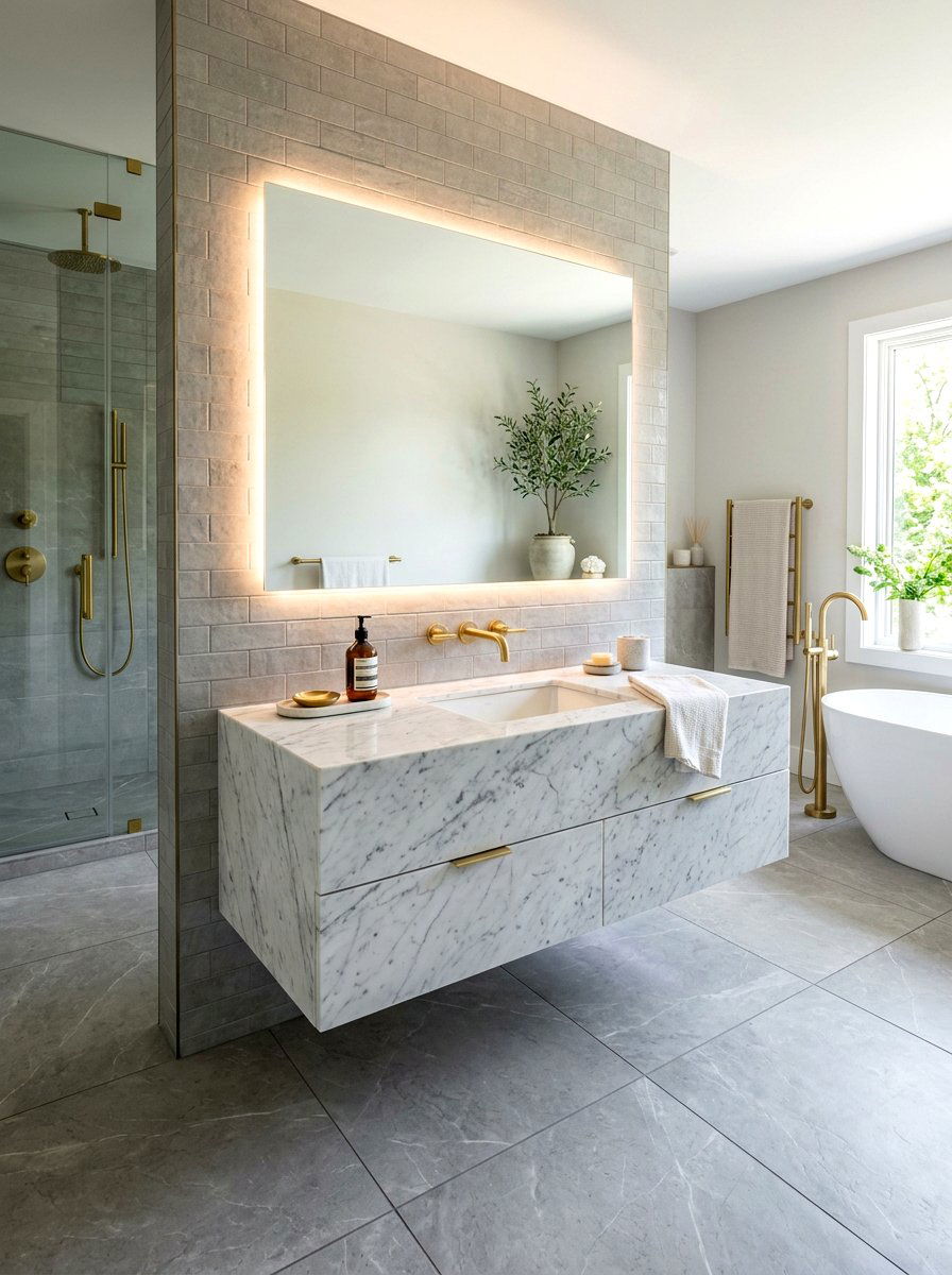 Floating Marble Vanity - 30 integrated vanity sink ideas