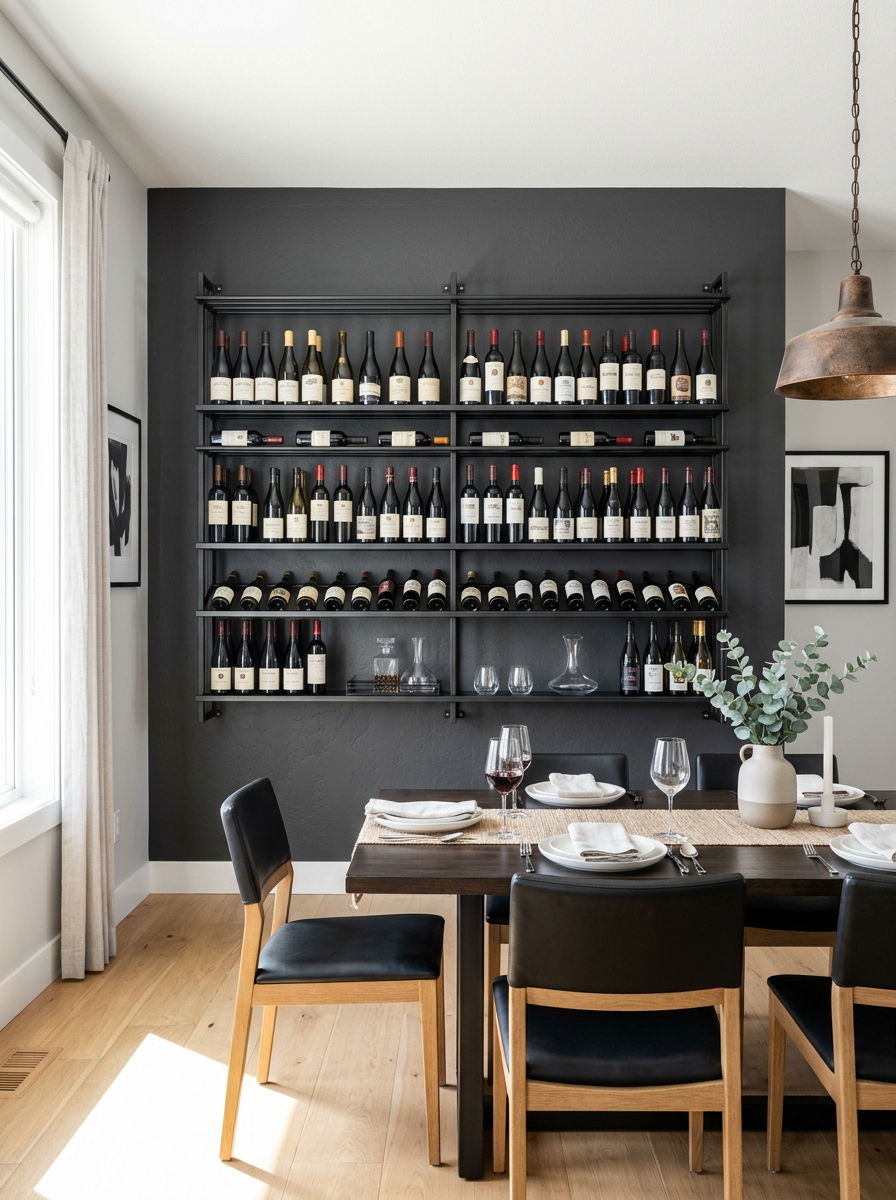 Floating Metal Wine Shelf - 30 small wine cellar ideas