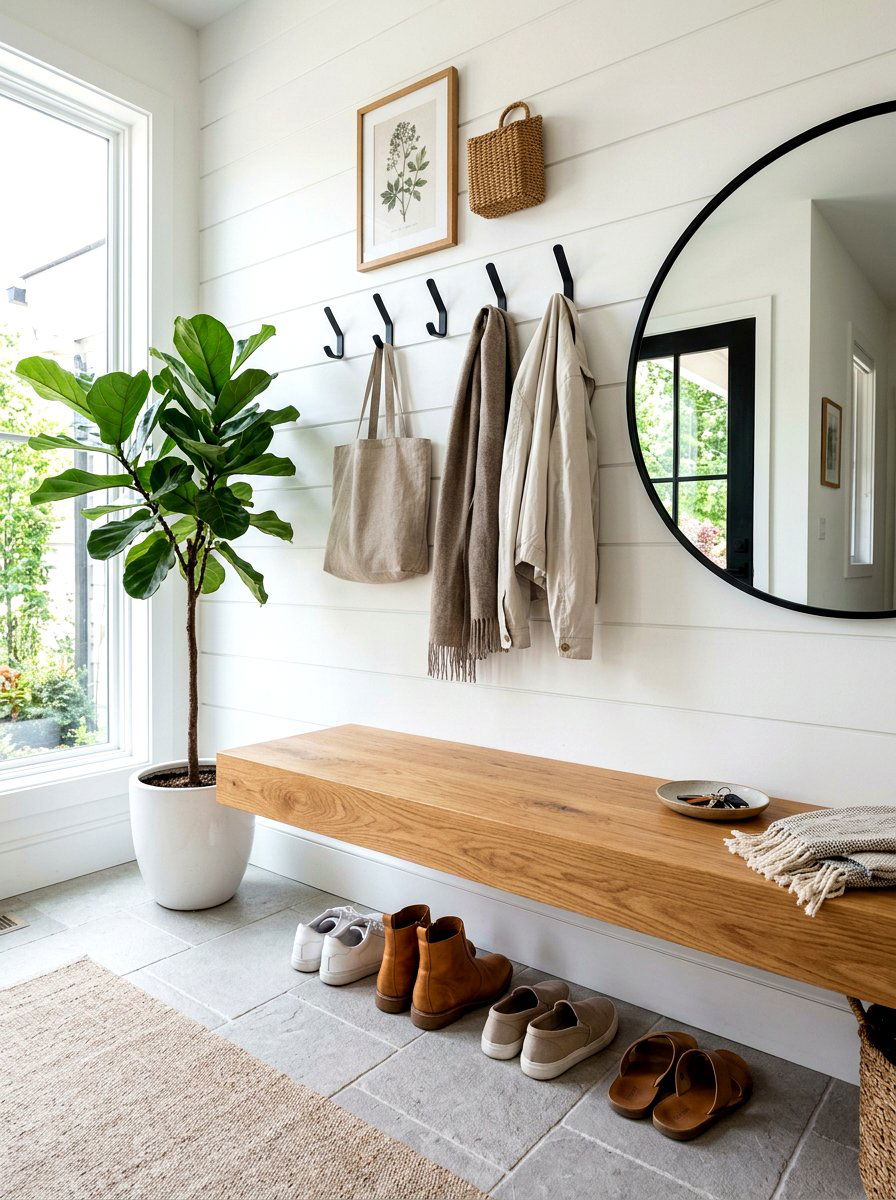 Floating Mudroom Bench - 30 entry closet mudroom ideas