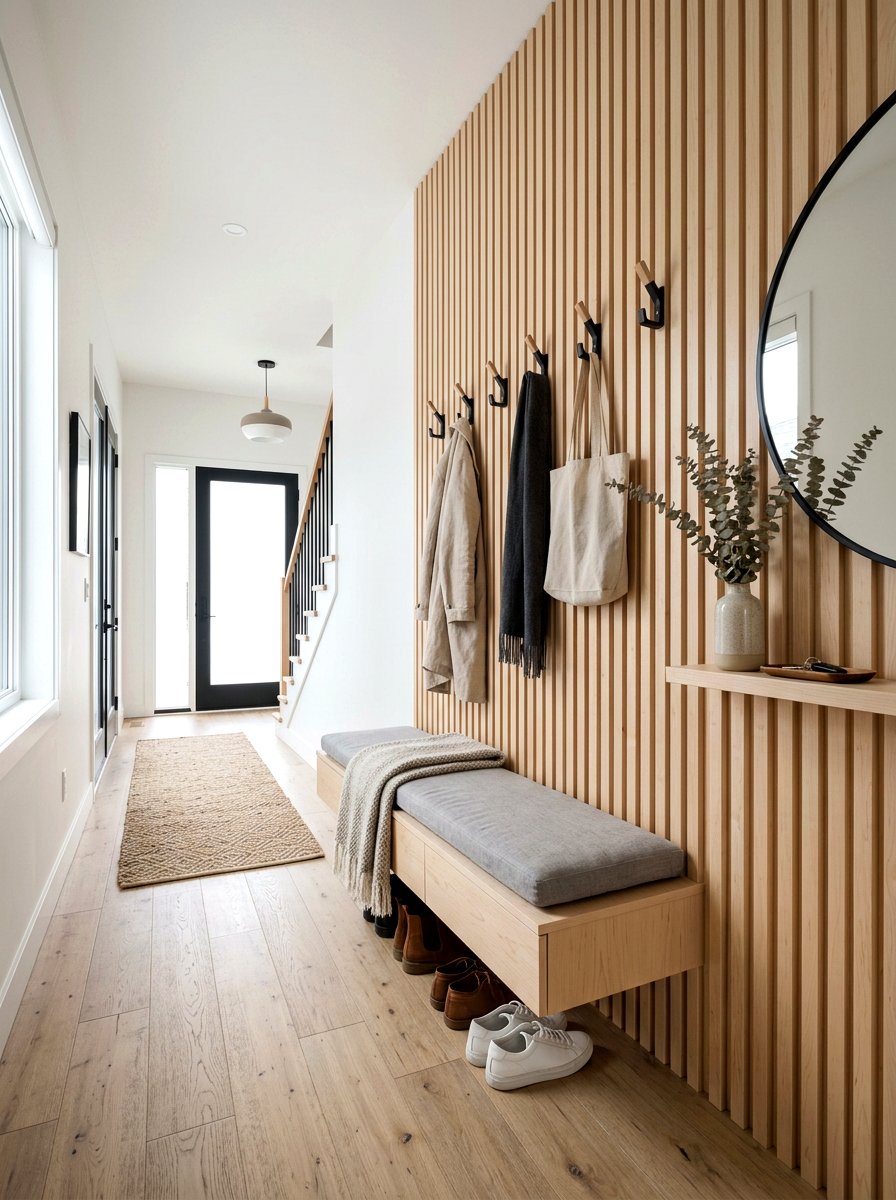 Floating Mudroom Bench - 30 drop zone cabinet ideas