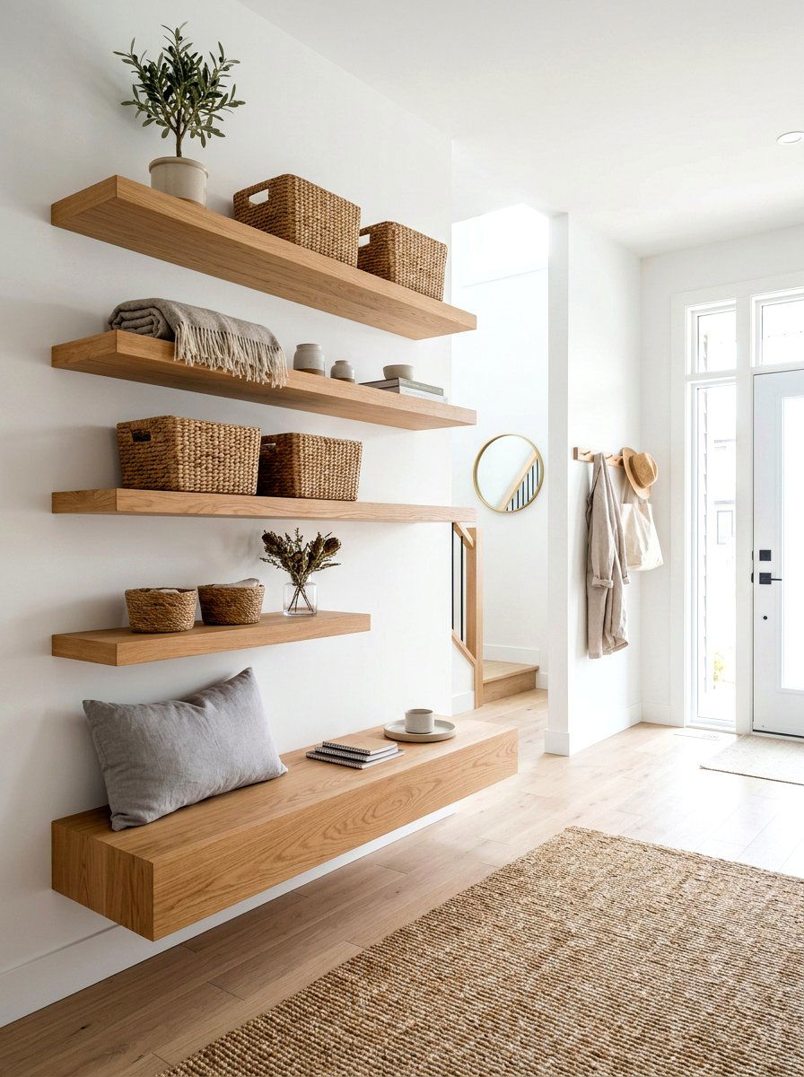 Floating Mudroom Shelves - 30 mudroom storage ideas