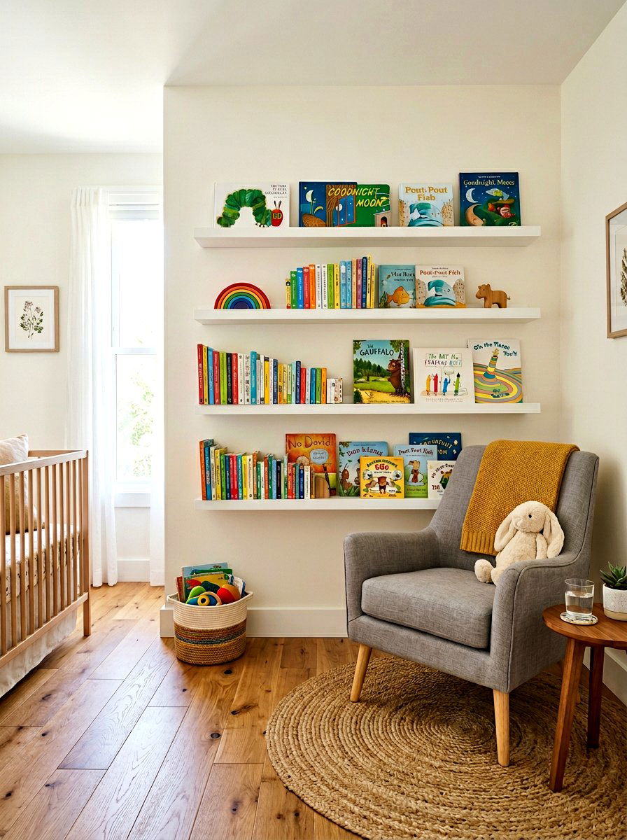 Floating Nursery Bookshelf - 30 Scandinavian nursery ideas