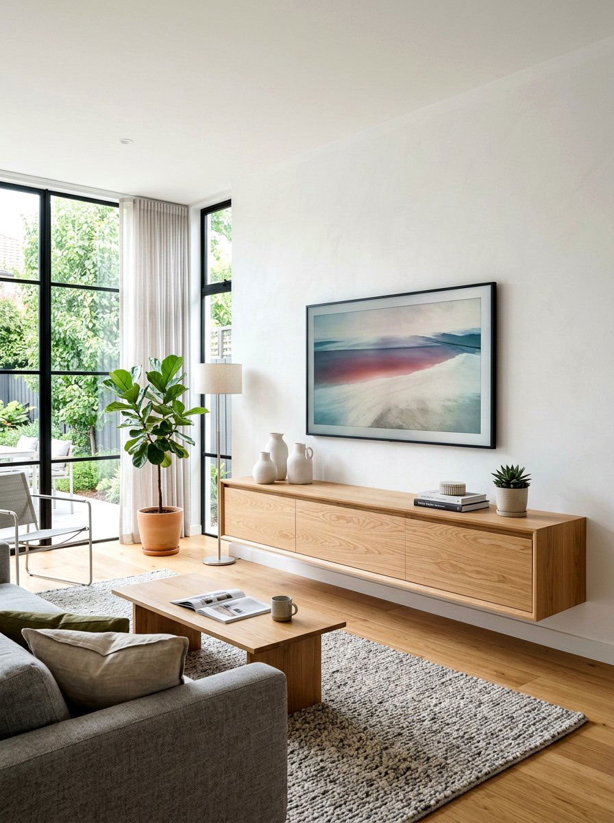 Floating Oak Console - 30 TV over console ideas