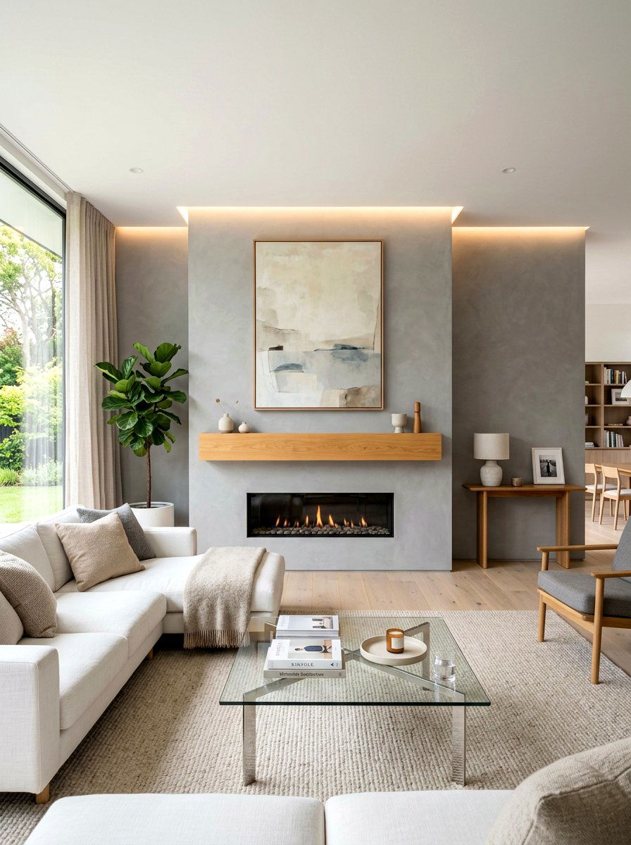 Floating Oak Mantel - 30 wood mantel beam ideas