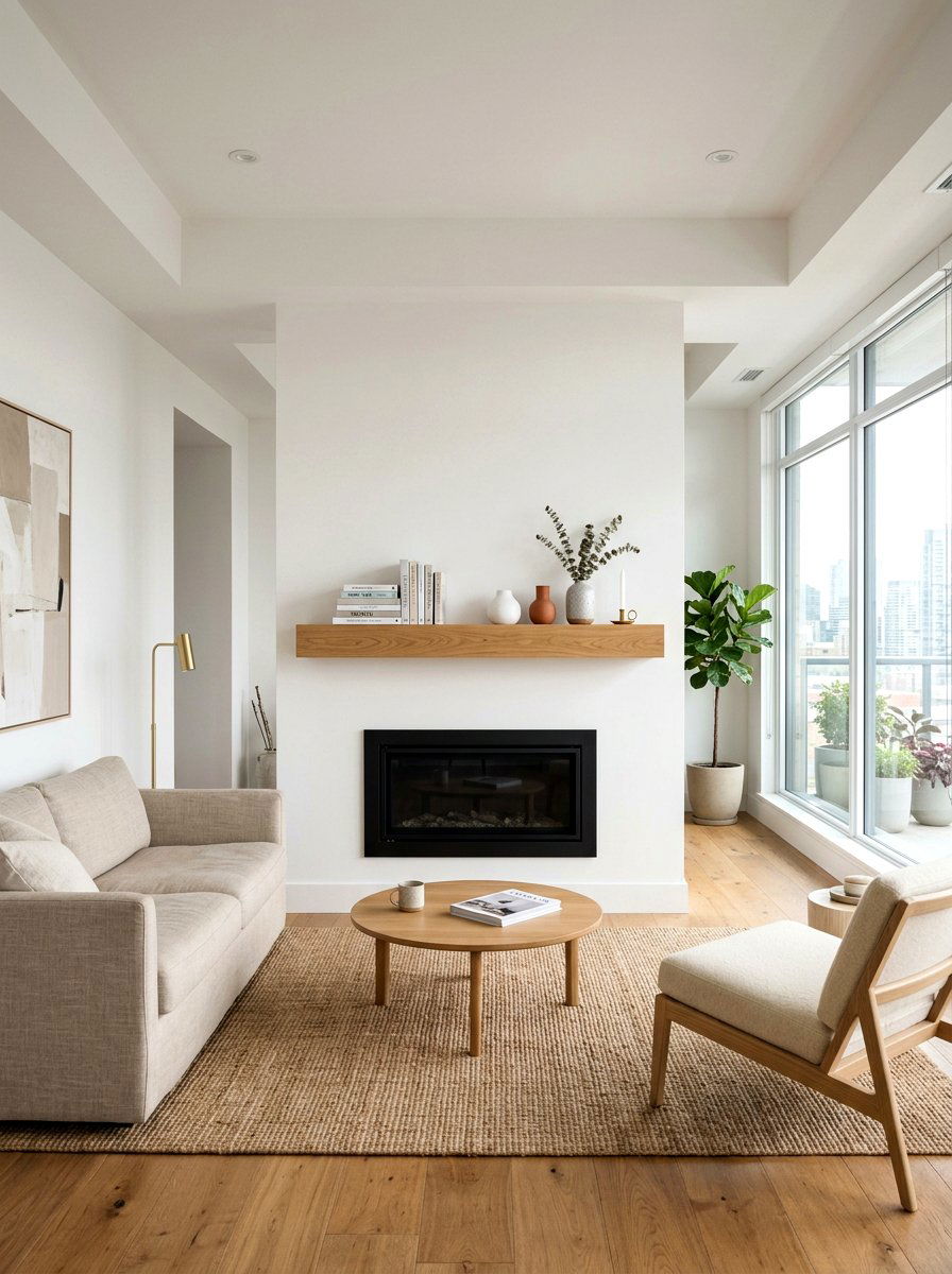 Floating Oak Shelf - 30 fireplace mantel ideas