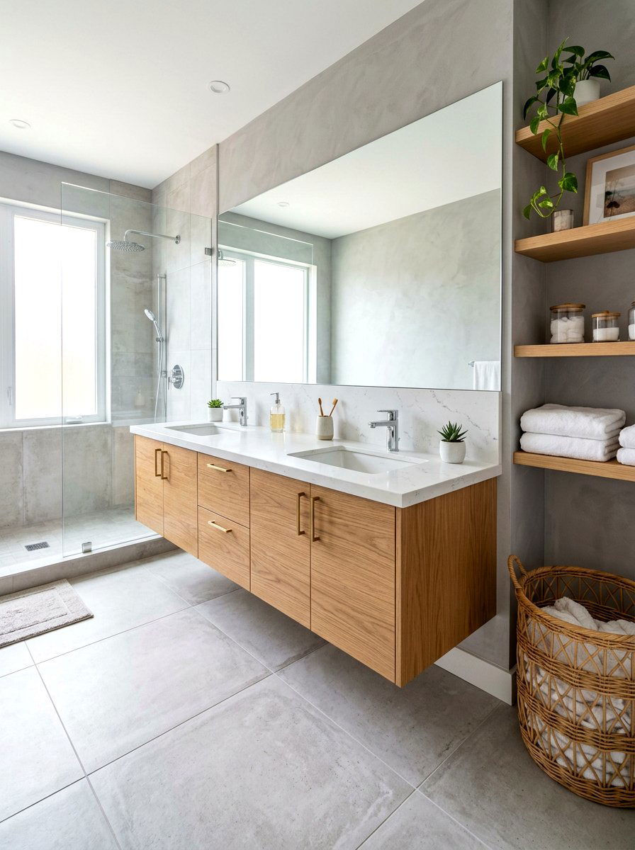Floating Oak Vanity - 30 wood vanity ideas