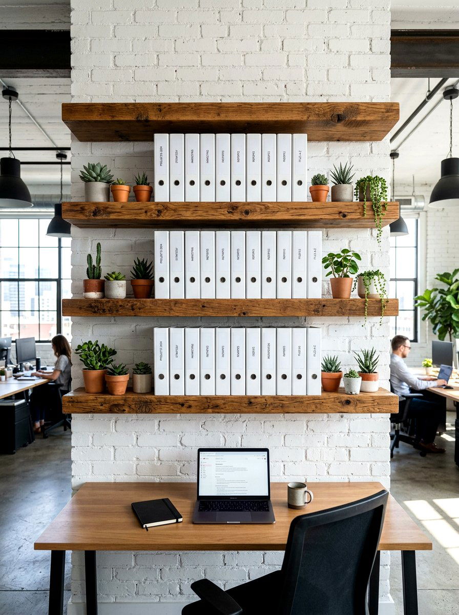 Floating Office Shelves - 30 office file storage ideas