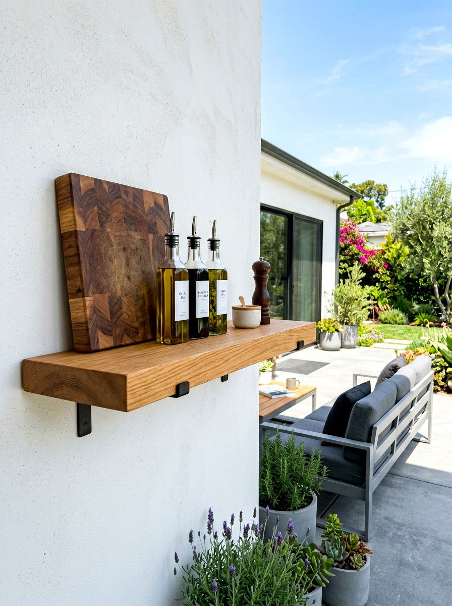 Floating Outdoor Shelf - 30 outdoor prep station ideas