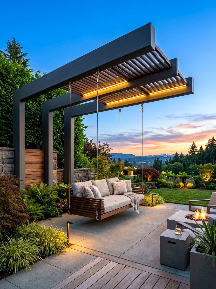 Floating Pergola Swing - 30 pergola with swings ideas