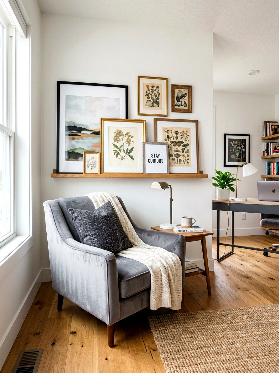 Floating Picture Ledge - 30 art wall office ideas