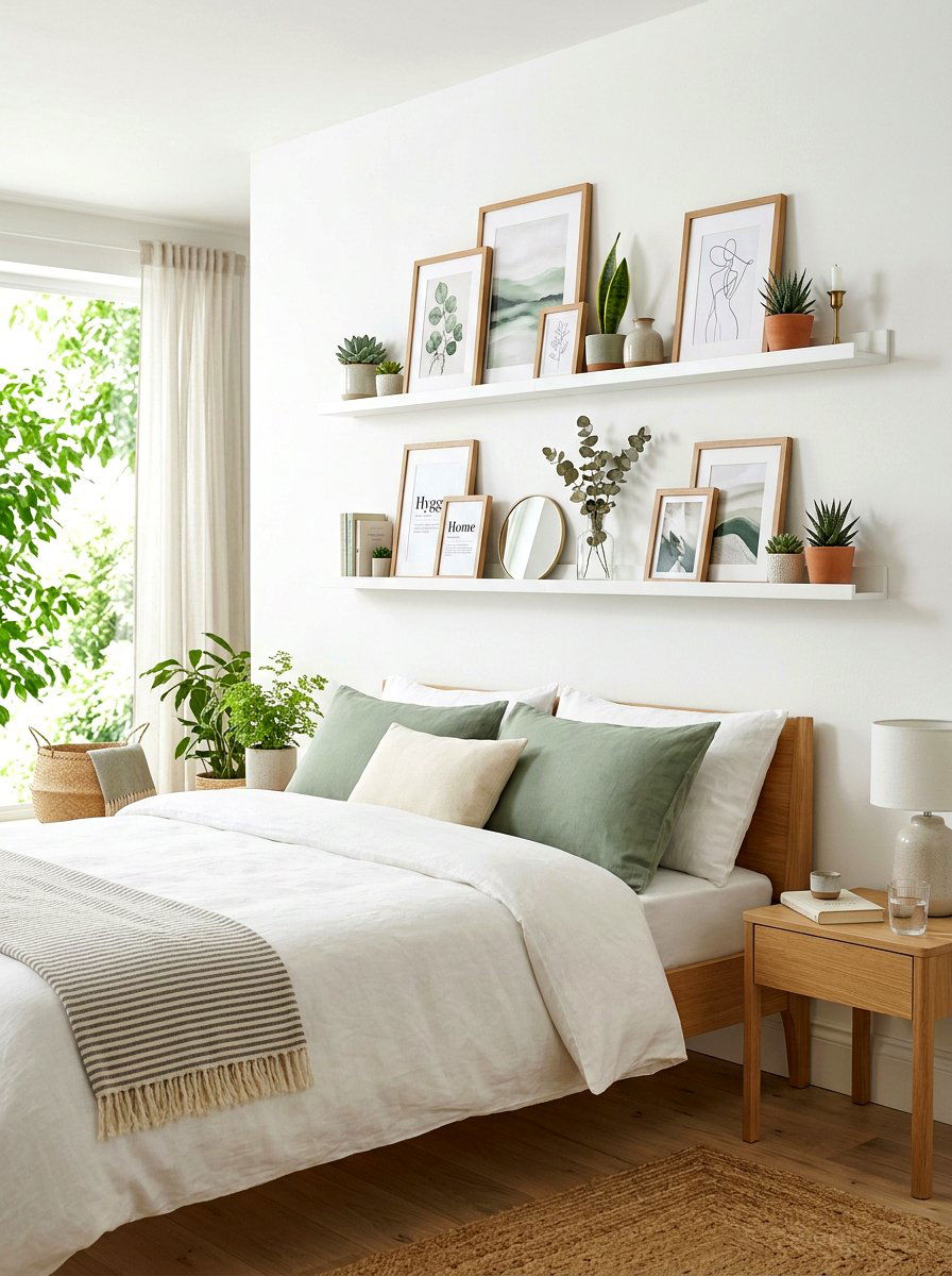 Floating Picture Ledge Bedroom - 30 renter friendly bedroom ideas
