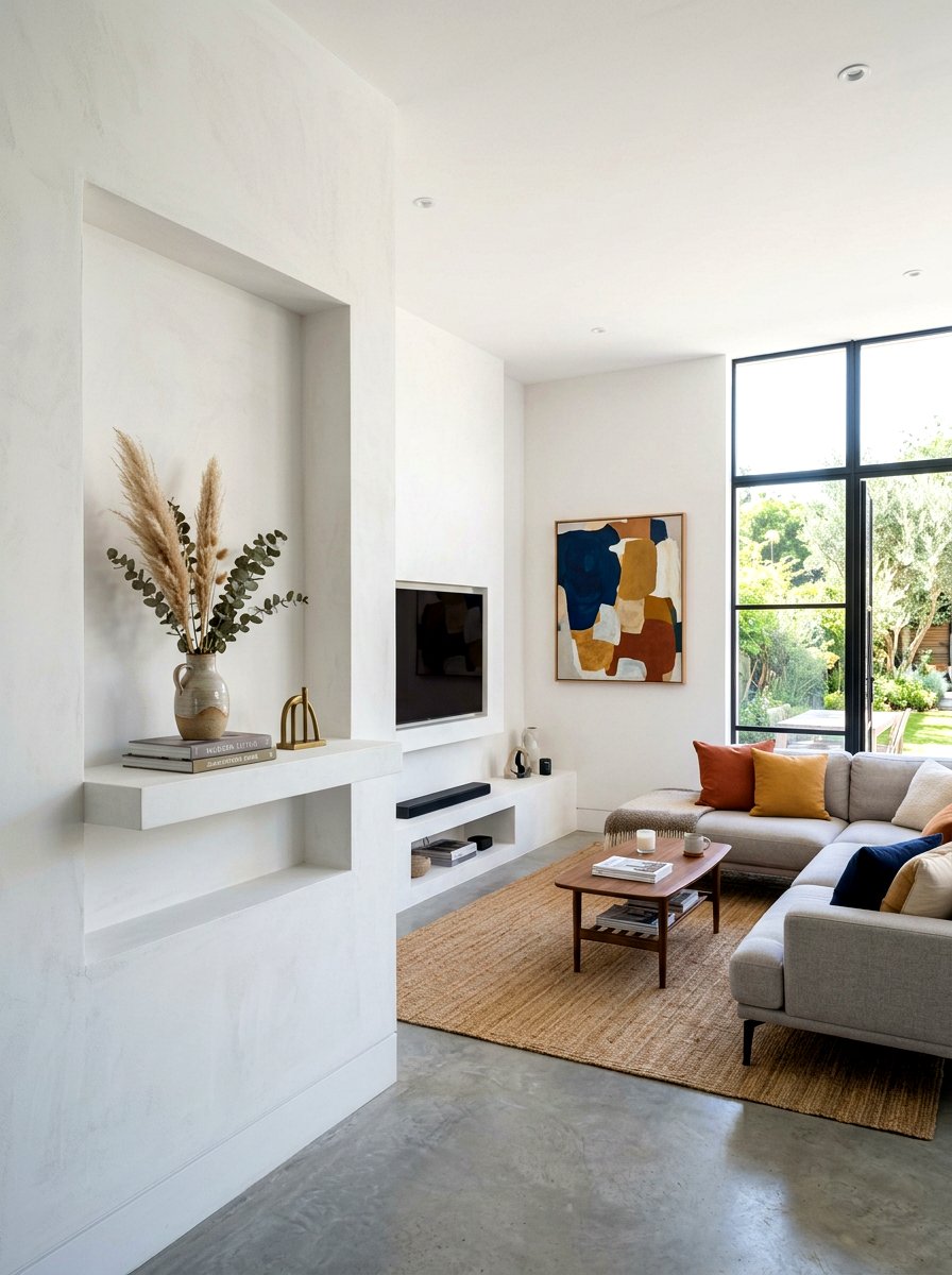 Floating Plaster Shelf Niche - 30 plaster wall niche ideas