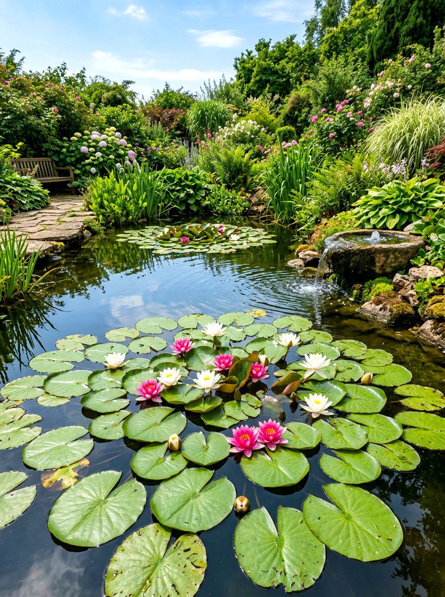 Floating Pond Lily Pad - 30 backyard water feature ideas