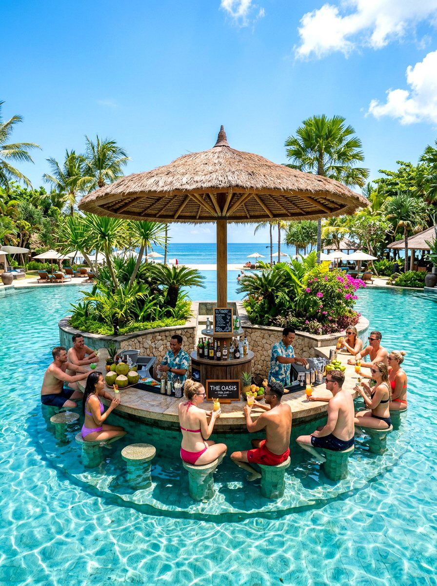 Floating Pool Bar Island - 30 poolside bar ideas