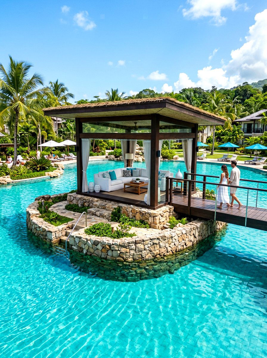 Floating Pool Cabana - 30 pool cabana patio ideas