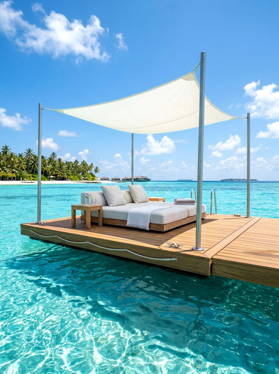 Floating Pool Daybed Platform - 30 poolside daybed cabana ideas