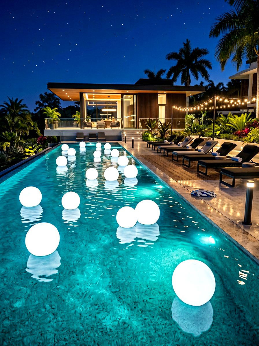 Floating Pool Globe - 30 cozy outdoor lighting ideas