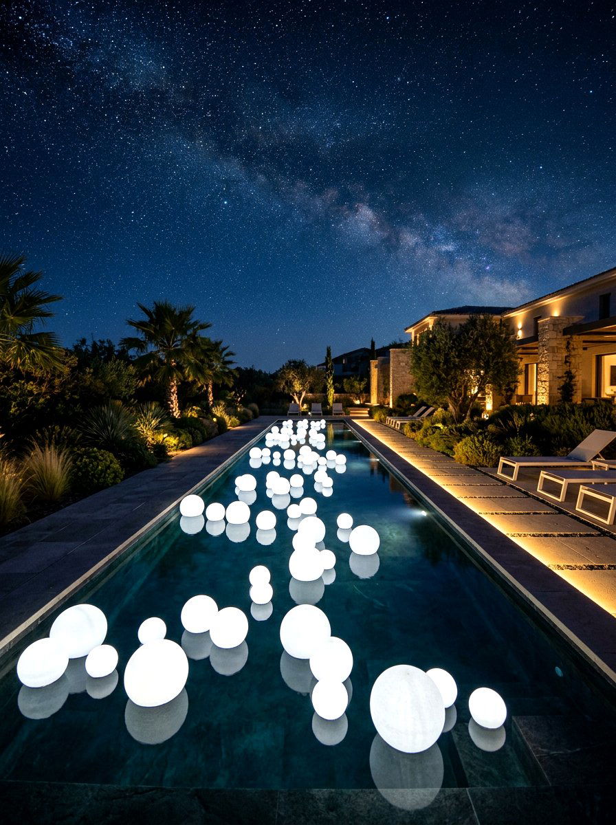 Floating Pool Lights - 30 lap pool backyard decor ideas