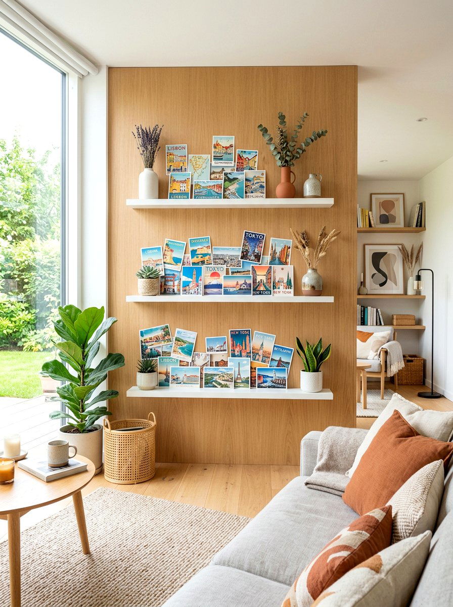 Floating Postcard Shelf - 30 postcard wall decor ideas
