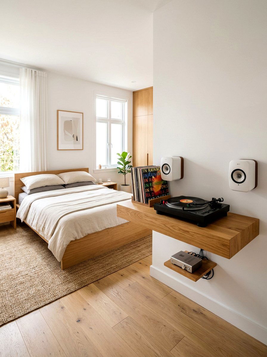 Floating Record Player Shelf - 30 record player corner ideas