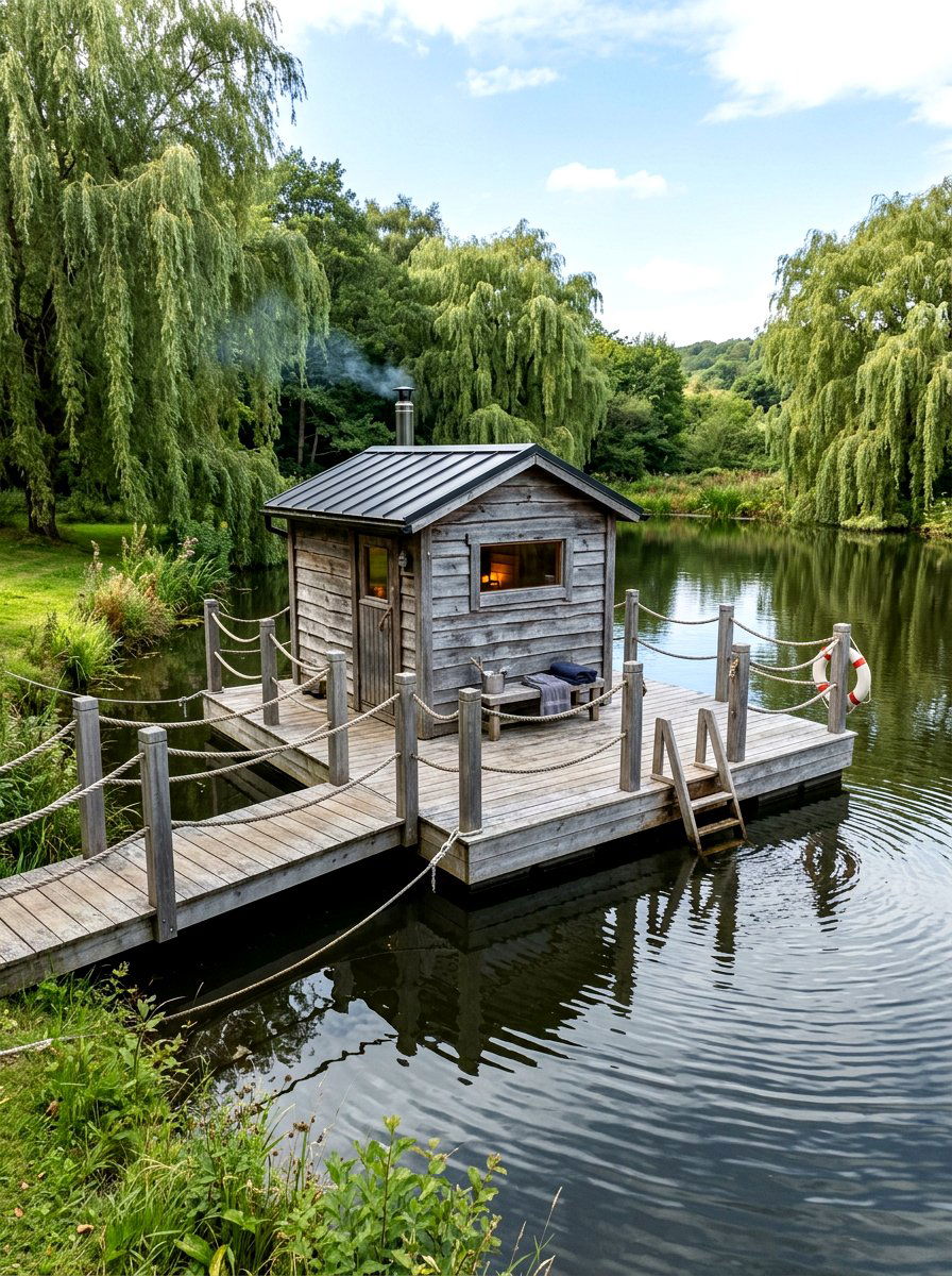 Floating Sauna Deck Pond - 30 sauna patio retreat ideas