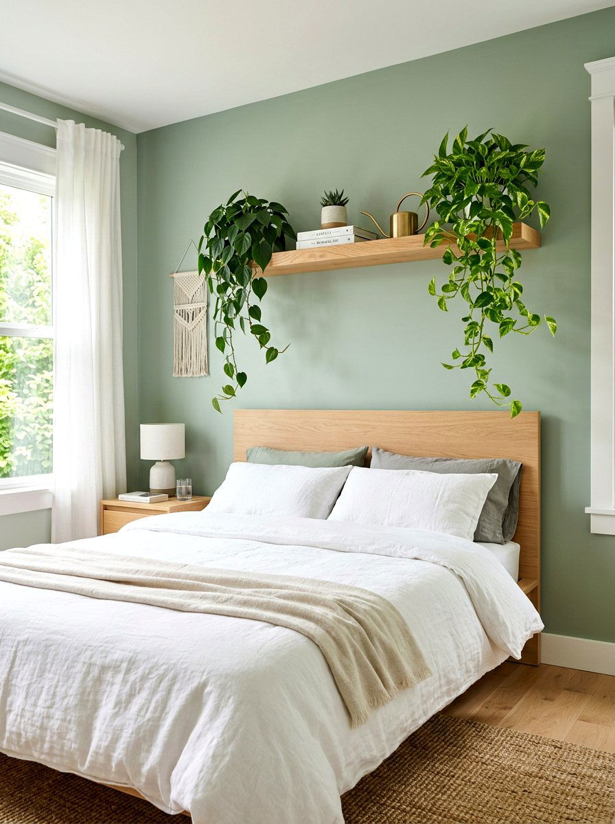 Floating Shelf Above Bed - 30 bedroom plant shelf ideas