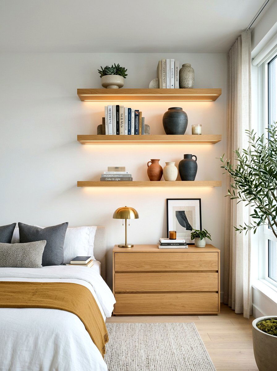 Floating Shelf Accent Lighting - 30 ambient lighting bedroom ideas