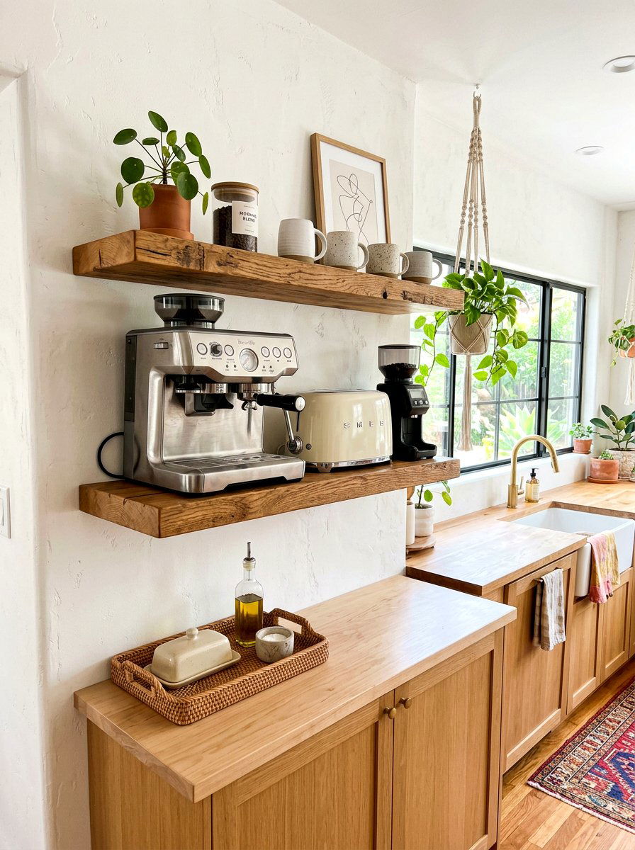 Floating Shelf Appliance Cubby - 30 hidden toaster garage ideas